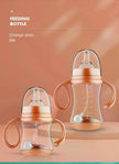 Baby Silicone Feeding Bottles Infant Drop-proof Milk Bottle with Straw Child Anti-hot Handle Drinking Bottle Baby Milk Feeding