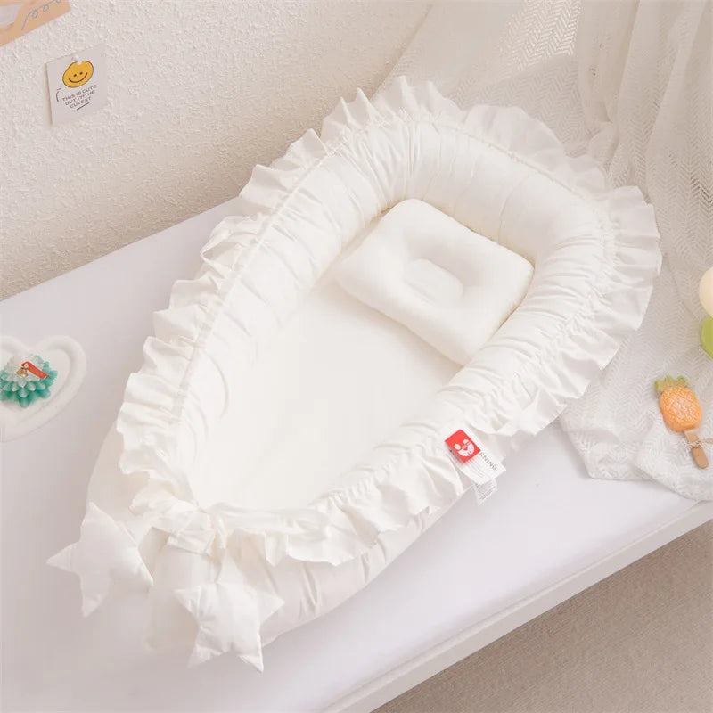 Solid Color Ruffles Baby Cribs Soft Cotton Comfortable Baby Crib Newborn Infant High Quality Baby Cribs Sleeping Care Tools New