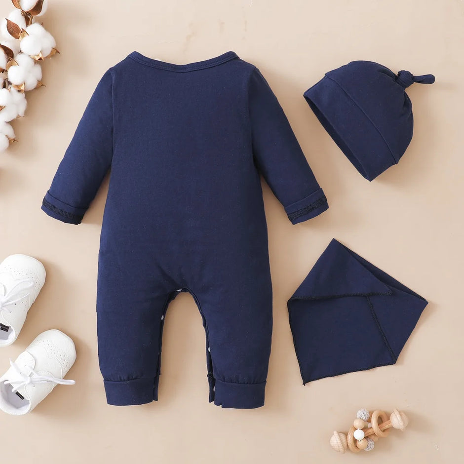 0-12 Months Newborn Baby Boy Bodysuit Toddler Baby Romper Long Sleeves Letter Print Jumpsuit+Hat Fashion Cute Style Daily Wear