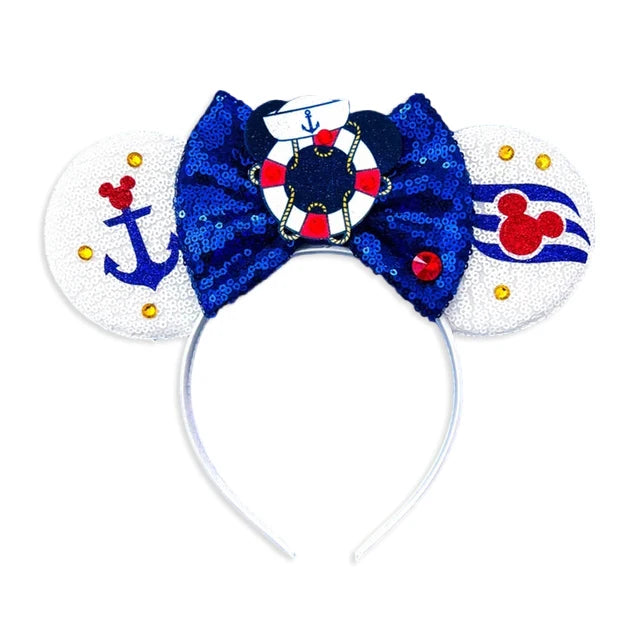 2025 New Style Mickey Minnie Ear Headband Sequin Bows Girl Adult Kids Halloween Party Cosplay Hair Accessories Princess Hairband