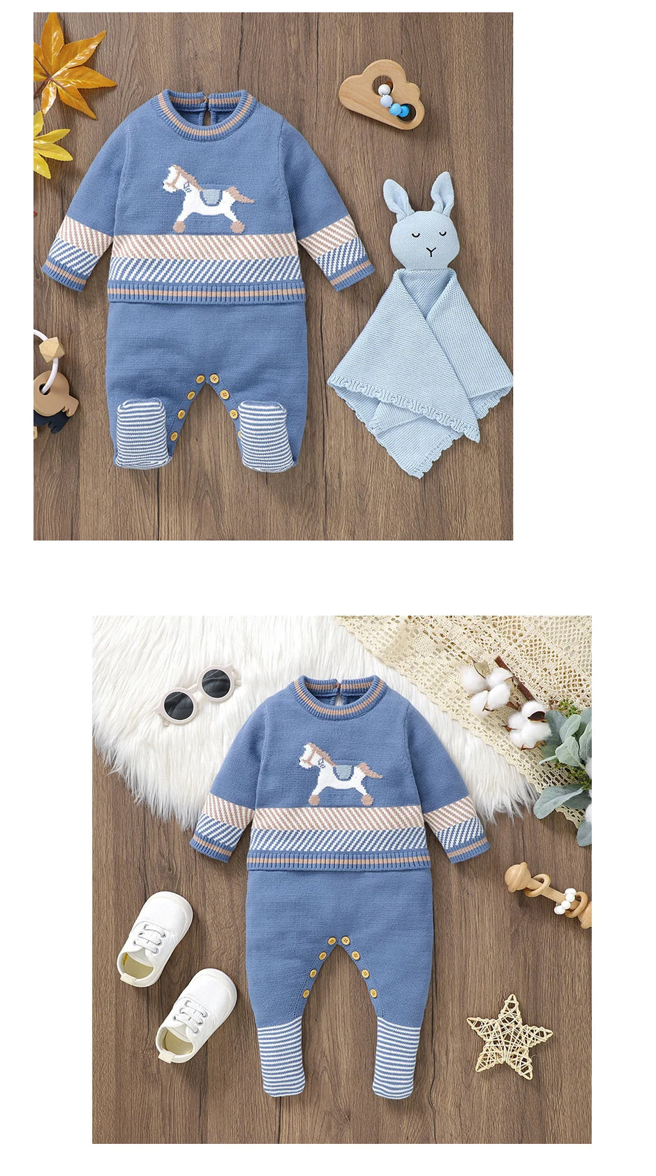 Baby Rompers Blue Long Sleeve Knit Newborn Boys Jumpsuits Playsuits Autumn Winter Infant Unisex Outfits One Pieces Kids Costumes