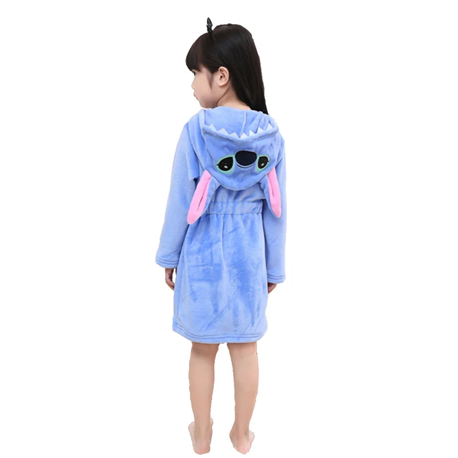 Disney Stitch Bathrobe Winter Plush Flannel Kids Sleepwear 1 2 3 4 5 6 Years Baby Girls Nightgown Children Robes Toddler Pajamas