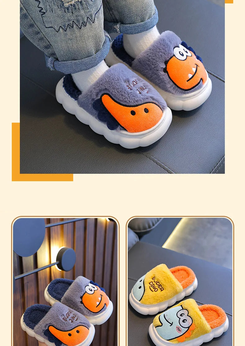 Winter children's cotton slippers for boys and girls, anti slip and warm bags, and parent-child fuzzy and plush home baby cotton