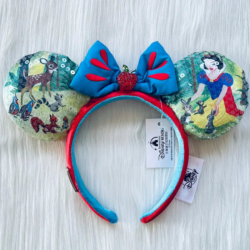 Disney Princess Headband Mickey Ear Rapunzel Snow White Sequin Bow Hair Hoop Gift Girl Accessories Halloween Gift Christmas Jack