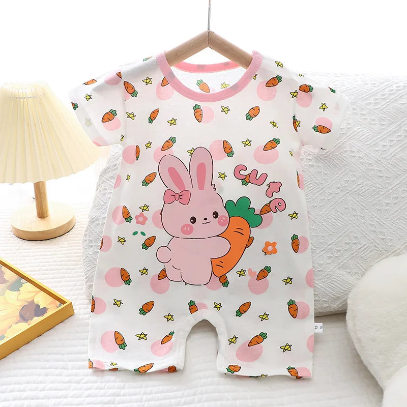 Infant Toddler Crawling Clothes Cotton Summer Boys Girls Thin Baby Short Sleeve Romper Children's Onesie