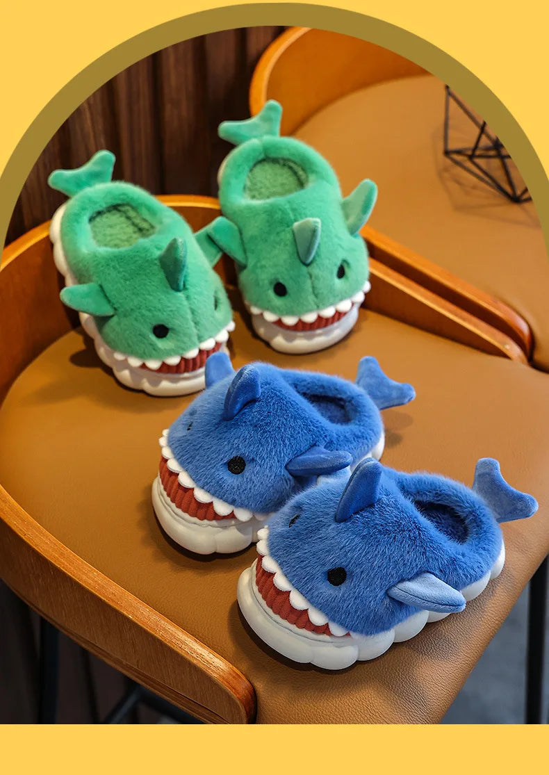 Children Cotton Slippers Baby Boy Shoes Autumn Winter Cute Cartoon Small Shark Child Slipper Home Indoor Anti-slip Platform Shoe