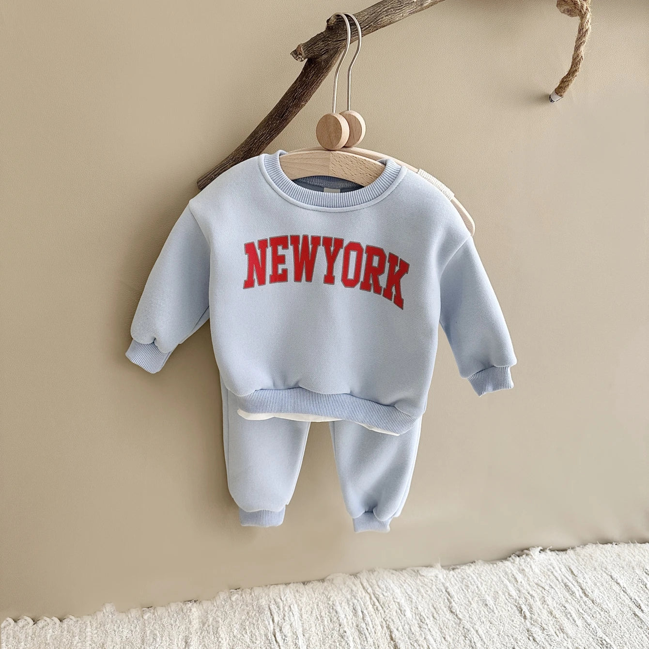 2Pcs Baby Clothing Set Boys Girls NewYork Print Sports Top Pants Suit Sweatshirt Winter Toddler Outfit Thick Newborn Clothes