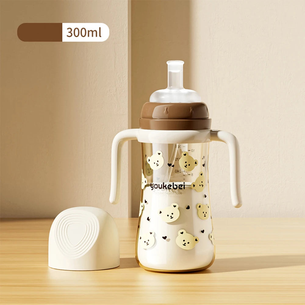 300ml Baby Drinking Cup Feeding Bottle With Straw Gravity Ball Wide Caliber Drinking Milk Water Bottle With Handle