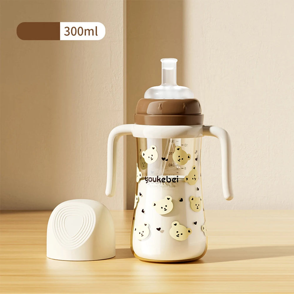 300ml Baby Drinking Cup Feeding Bottle With Straw Gravity Ball Wide Caliber Drinking Milk Water Bottle With Handle