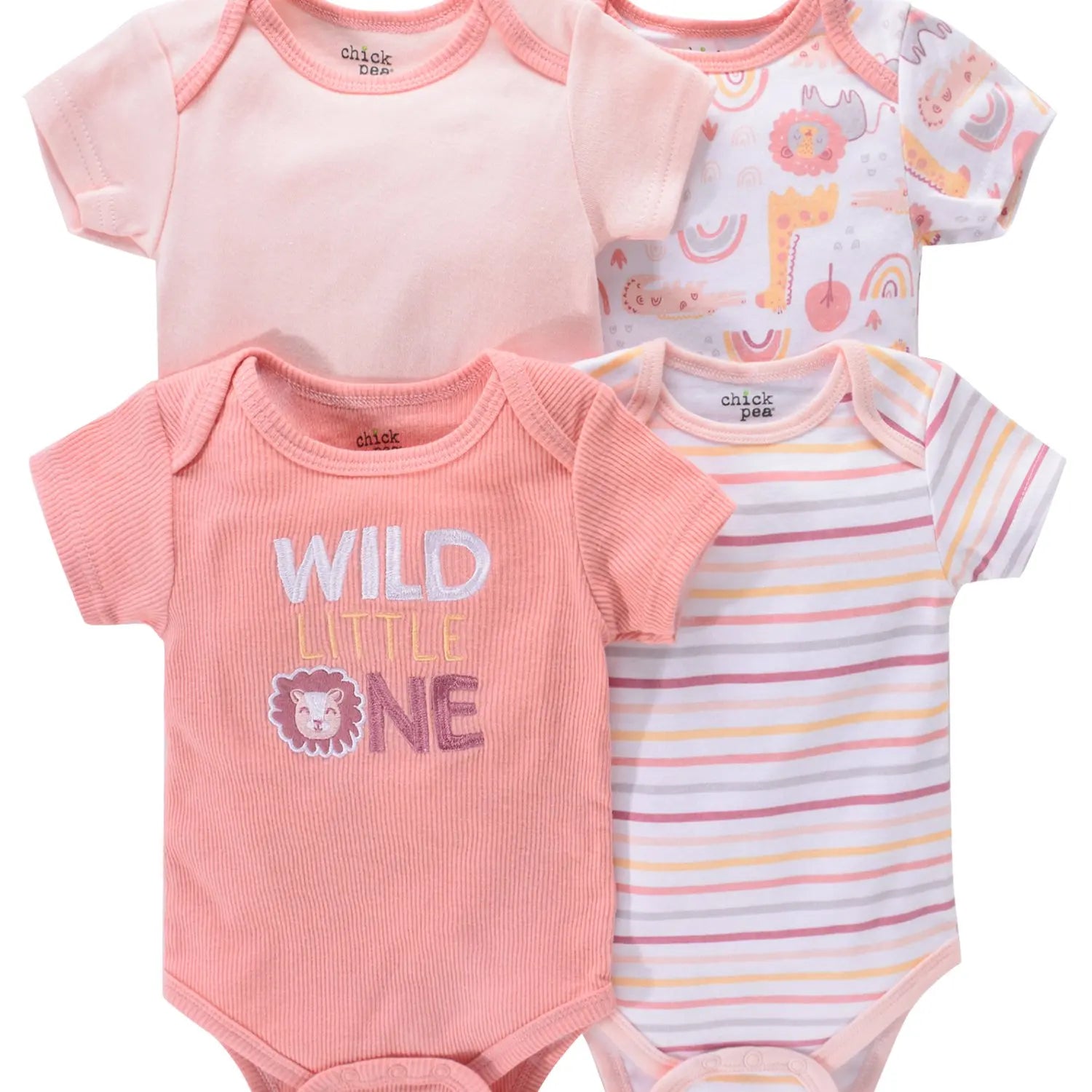 4PCS Newborn Infant Romper Short Sleeve Round Neck Cartoon Animal Flowers Print Bodysuit Onesies For Baby Boys And Girls Clothes