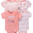 4PCS Newborn Infant Romper Short Sleeve Round Neck Cartoon Animal Flowers Print Bodysuit Onesies For Baby Boys And Girls Clothes