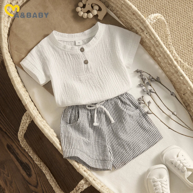 ma&baby 0-3Y Toddler Infant Kid Baby Boy Clothes Sets Soft Short Sleeve T-shirt Tops Striped Shorts Summer Outifts Clothing