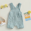 pudcoco Baby Summer Suspenders Jumpsuit Solid Color Sleeveless Romper with Pockets for Newborn Infant Boy Girls