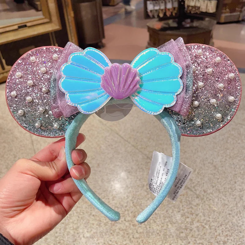 Disney Princess Headband Mickey Ear Rapunzel Snow White Sequin Bow Hair Hoop Gift Girl Accessories Halloween Gift Christmas Jack