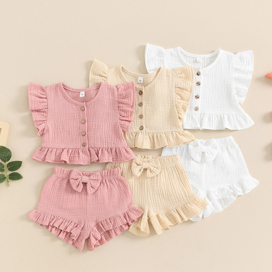 ma&baby 6M-4Y Toddler Infant Kid Baby Girl Clothes Sets Ruffle Button Tops Shorts Summer Casual Clothing Outfits