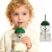 New glass bear cup with straw and lid, 20 oz high borosilicate glass, suitable for all beverages, can be used in microwave oven
