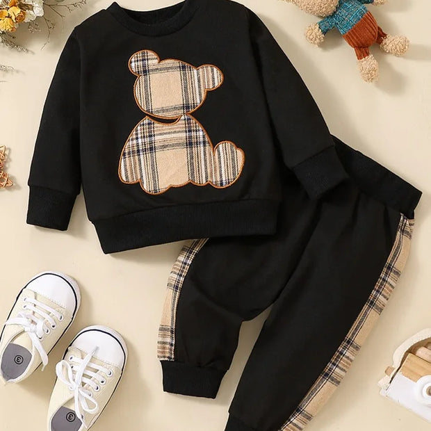 Spring Baby Girls Clothes Set Children Boy Cartoon Bear Printed Sweatshirts Pullover Top and Pants 2pcs Suit Children Tracksuits