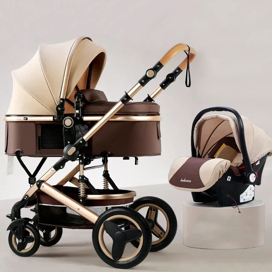 Baby Stroller 3 in 1 With Car Seat,High Landscape  Stroller Luxury Infant Stroller Set Newborn Baby Car Seat Trolley Pushchair