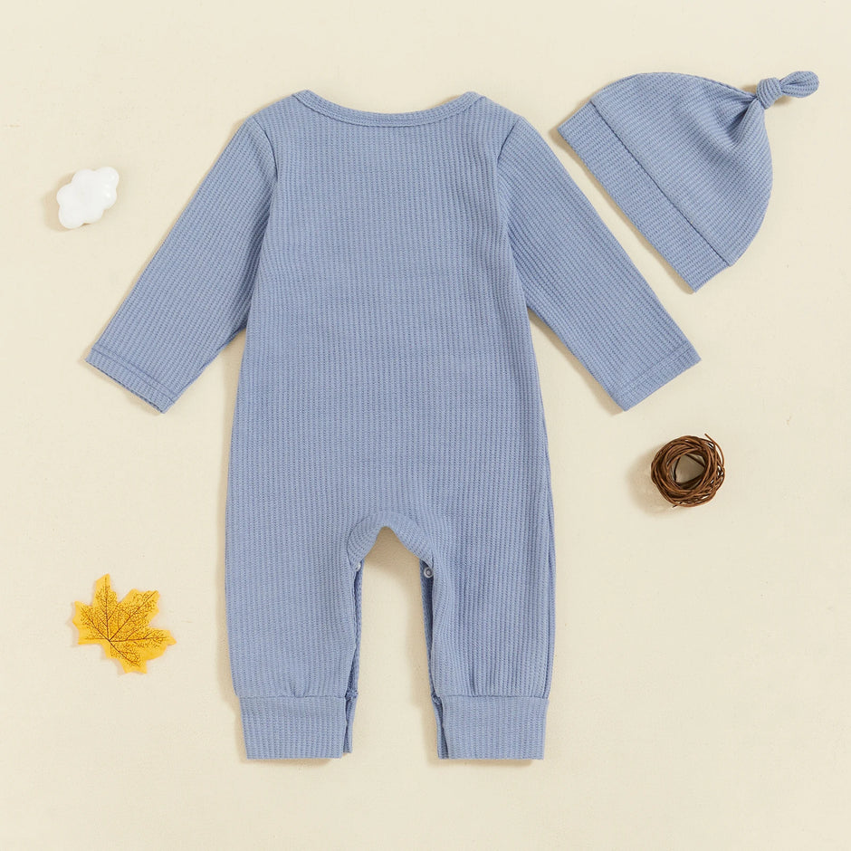 Citgeett Autumn Infant Baby Boy Romper Casual Letter Print Long Sleeve Jumpsuit Beanies Hat Set Fall Outfit Clothes