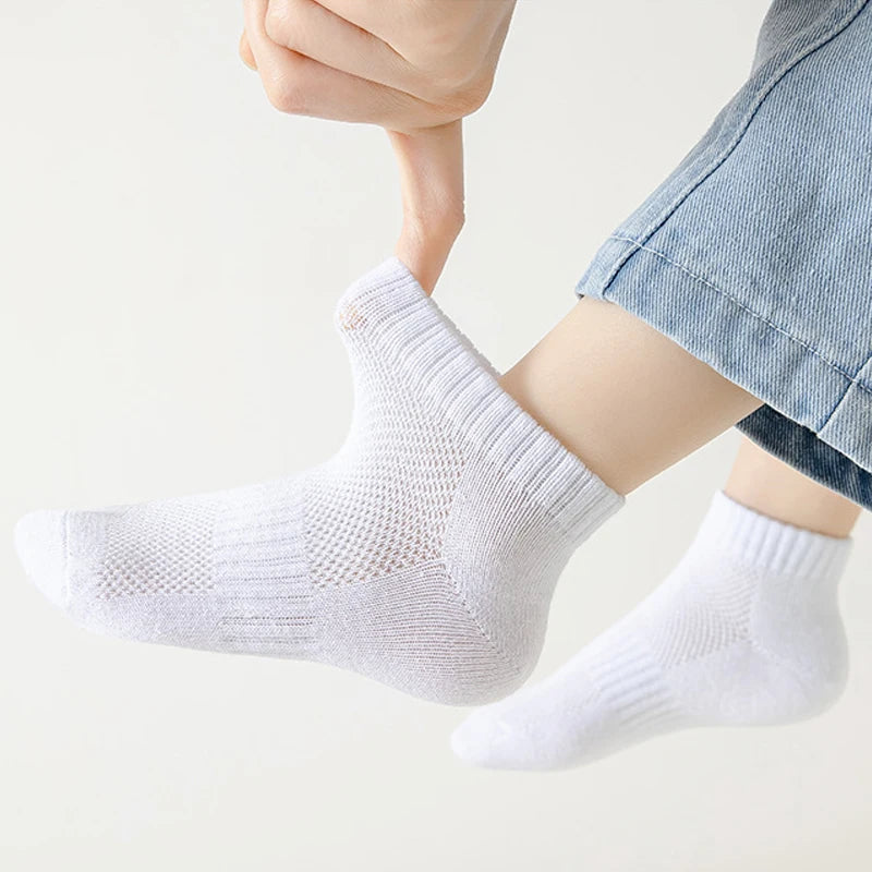 Summer White Mesh Children Cotton Socks Boys Girls Sports socks Spring Baby Skin-friendly Cotton socks  5Pairs