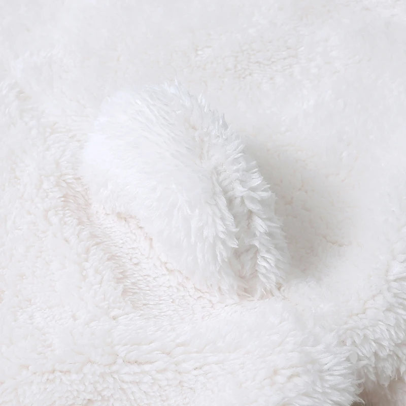 Baby Plush Rompers Winter Toddler Warm Polar Fleece Outfits Newborn Long Sleeve Bunny Ear Hooded Zipper Closure Jumpsuits