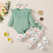 3PCS Baby Girl Clothes Set Long Sleeve Romper Top+Flowers Pant+Headband Spring&Autumn Lovely Outfit for Toddler Girl 0-18 Months