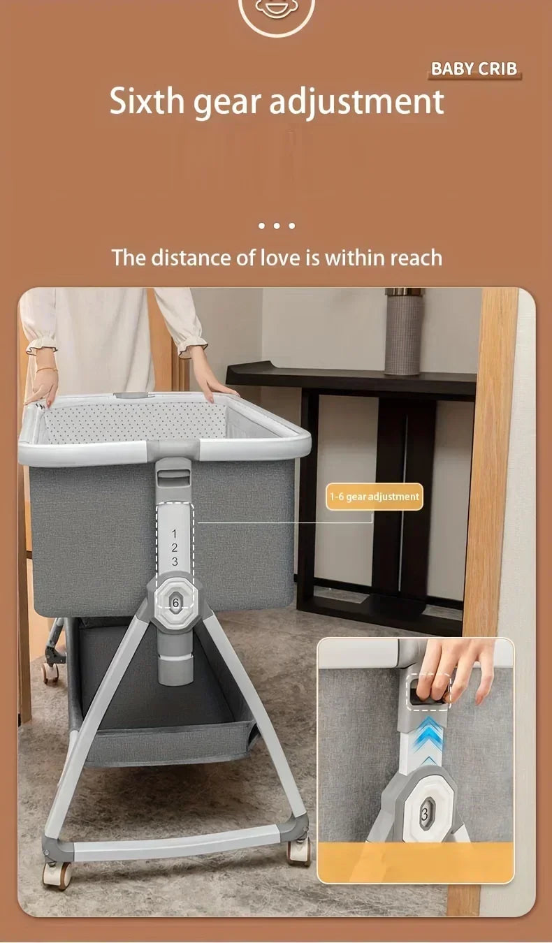 1pc Multi Functional Baby Crib with Foldable Height Adjustment Splicing Portable and Movable Bedside Swing, Cradle, Sleeping Bed