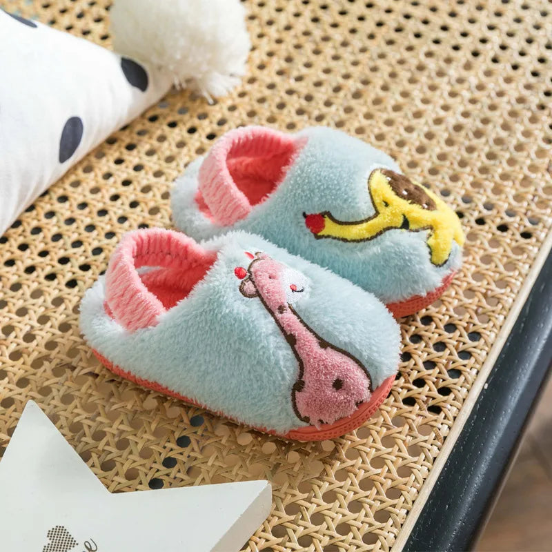 Baby cotton slippers 1-3 years old 2 men autumn/winter indoor anti slip children plush children's cotton shoes bag heel home sho