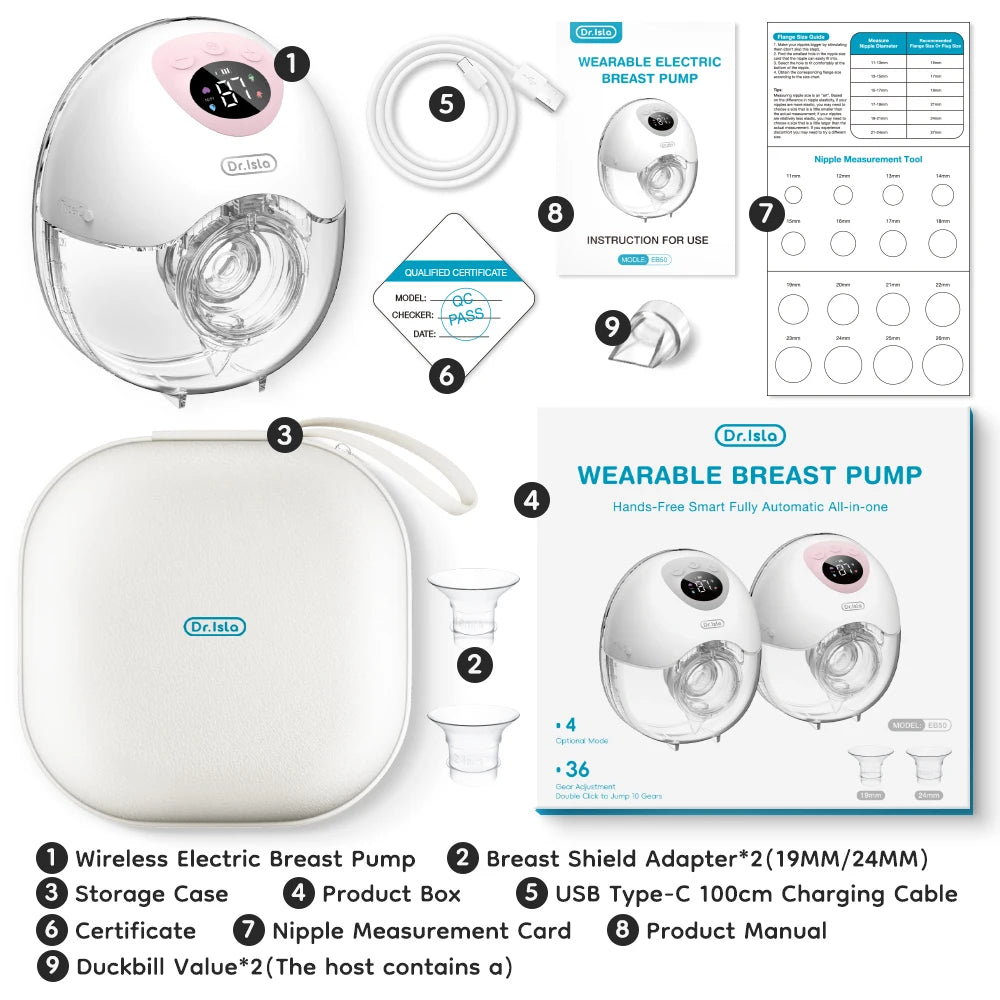 MAMIJOY Wearable Electric Breast Milk Extractor 4 Modes 36 Suction Levels Hands Free Breast Pumps Milk Collector with Travel bag