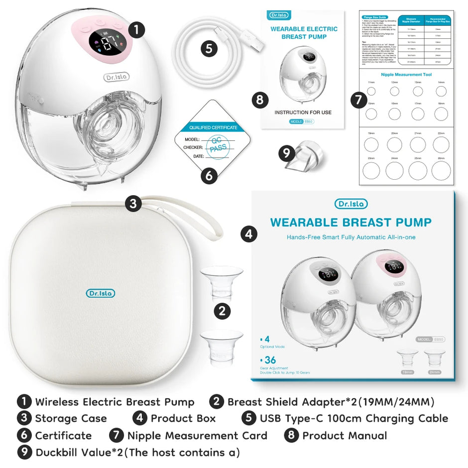 MAMIJOY Wearable Electric Breast Milk Extractor 4 Modes 36 Suction Levels Hands Free Breast Pumps Milk Collector with Travel bag