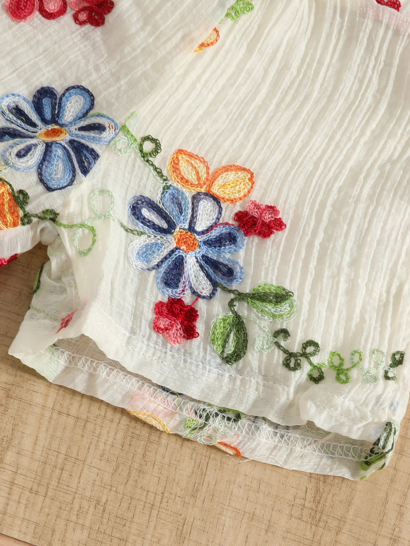 Summer New Arrival Girls' Colorful Embroidered Lace Floral Embroidery Craftsmanship Double-Layer Sleeveless Short-Sleeve Top & E