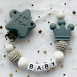 NEW Custom Personalized Name Pacifier Clip Handmade Beech Wooden Chain Silicone Crown Holder Soother Baby Teething Toy Chew Gift