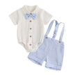 Fashion Summer Baby Boy Clothes Toddler Gentleman Outfits Short Sleeves Romper with Bow Tie Overalls Shorts Set for Formal Wear