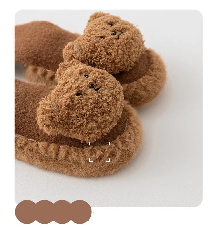 Baby Socks For Girls Boys Shoes Velvet Winter Thicken Warm Cartoon Bear Newborn Floor Sock Non Slip Soft Toddler First Walker