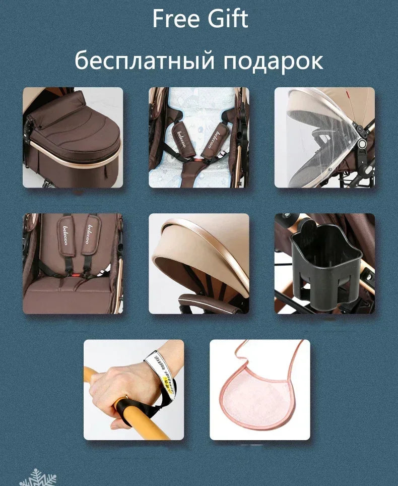 Baby Stroller 3 in 1 With Car Seat,High Landscape  Stroller Luxury Infant Stroller Set Newborn Baby Car Seat Trolley Pushchair