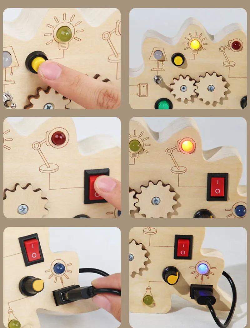 Montessori Busy Board Children Toys Led Light Switch Simulate Car Steering Wheel Travel Activities Sensory Game Educational Toys