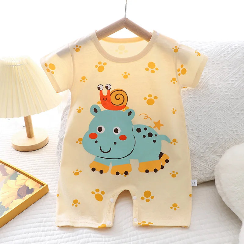 Infant Toddler Crawling Clothes Cotton Summer Boys Girls Thin Baby Short Sleeve Romper Children's Onesie