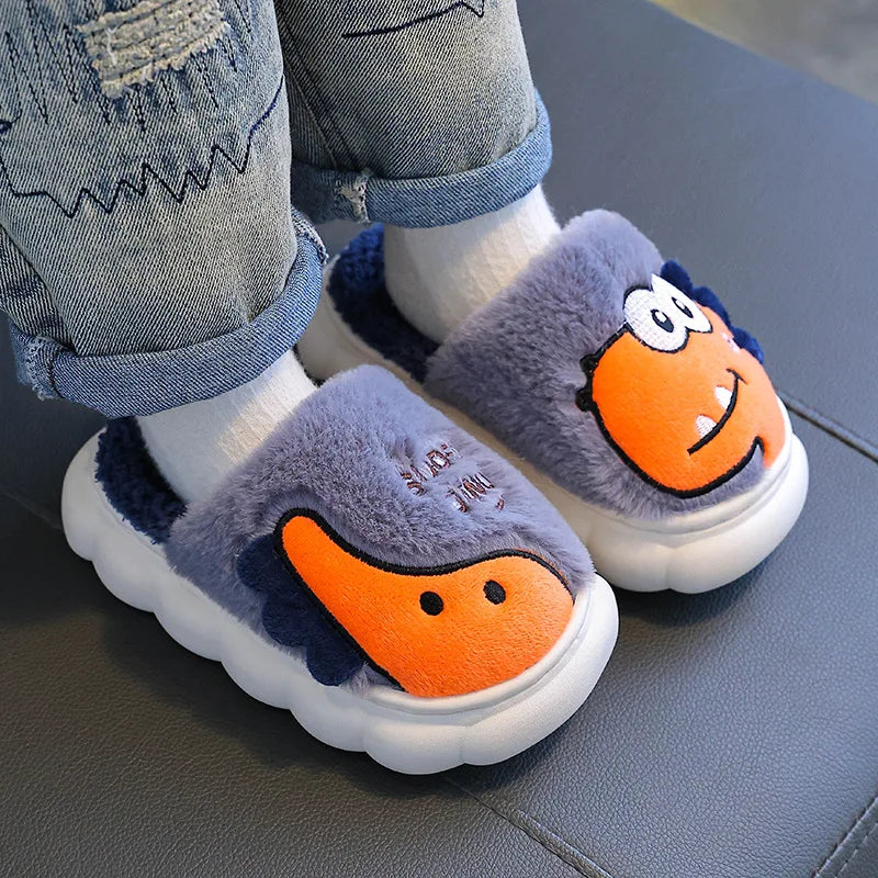 Winter children's cotton slippers for boys and girls, anti slip and warm bags, and parent-child fuzzy and plush home baby cotton