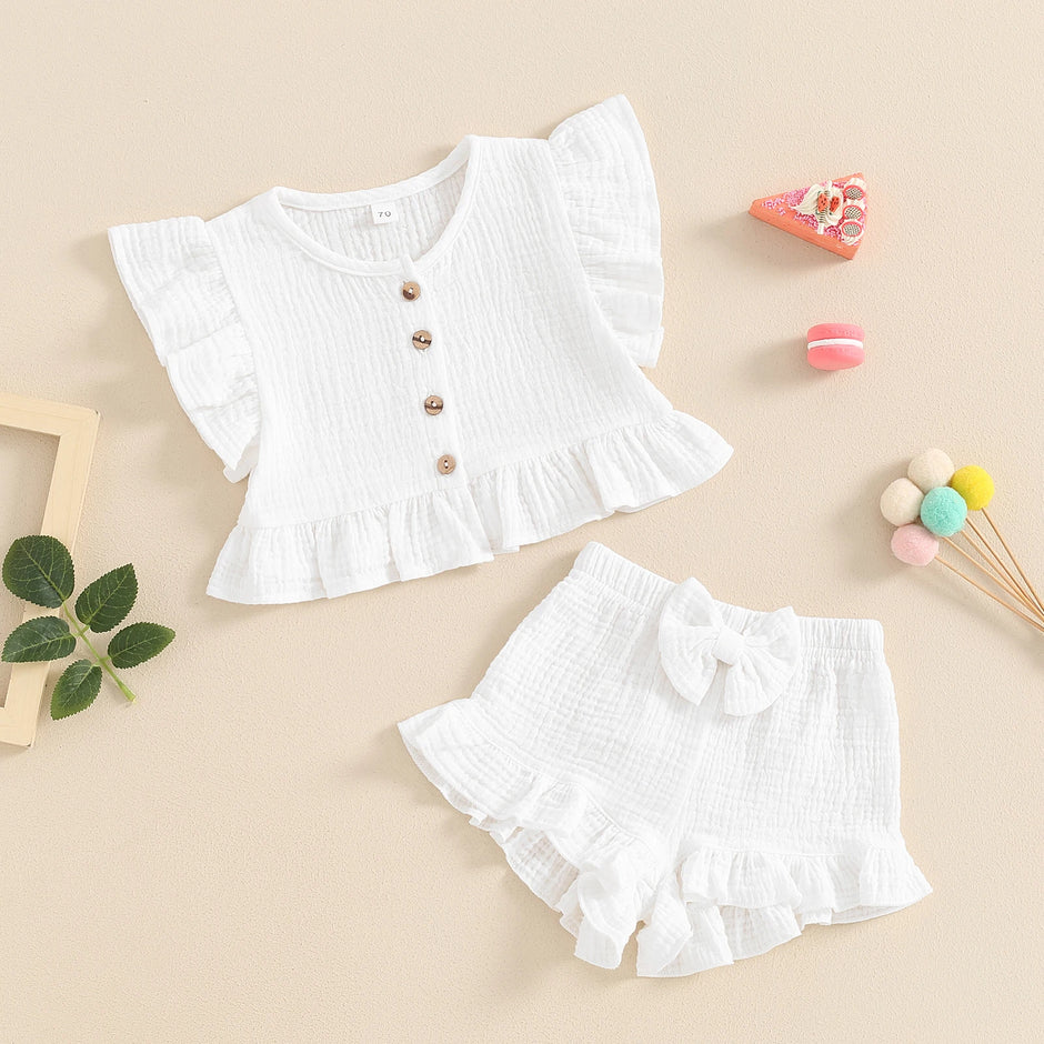 ma&baby 6M-4Y Toddler Infant Kid Baby Girl Clothes Sets Ruffle Button Tops Shorts Summer Casual Clothing Outfits