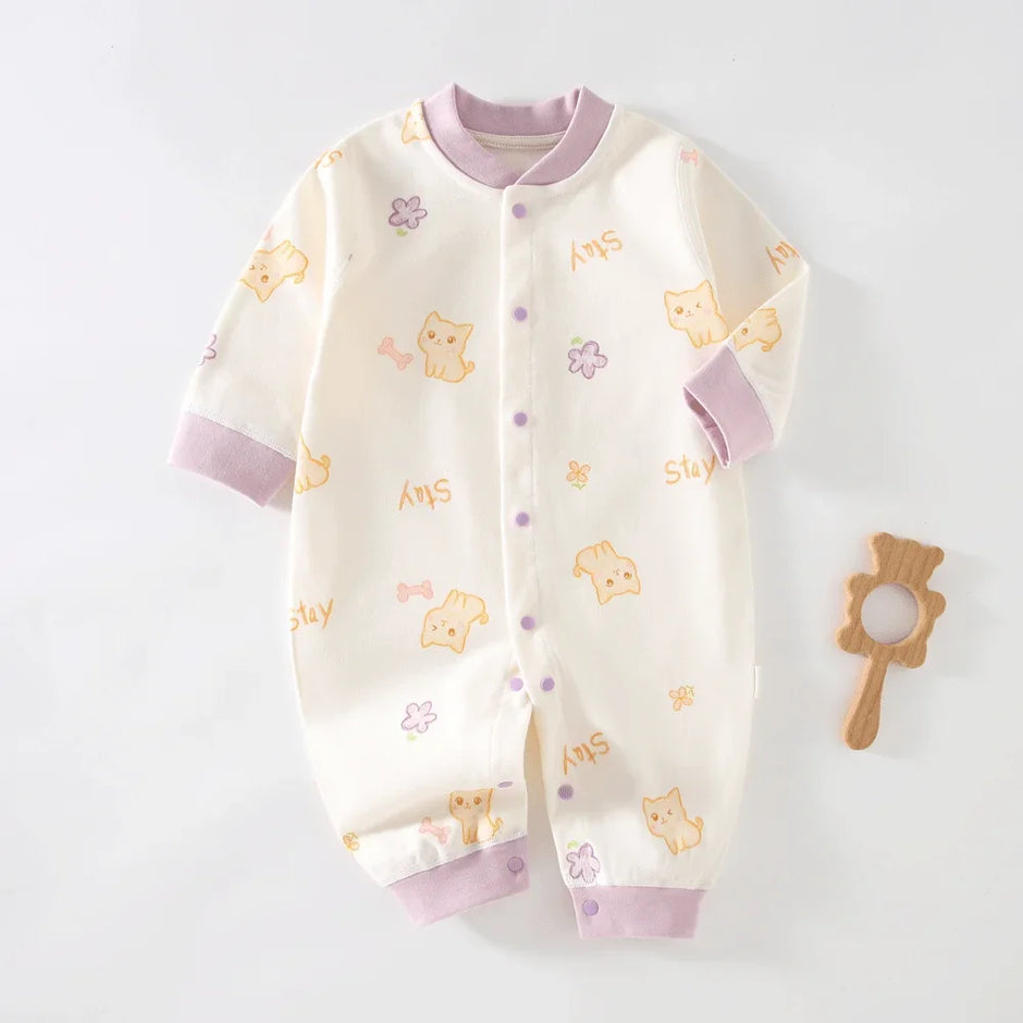 Bodysuit & One Pieces for Boys Girls Newborn Rompers Solid Color 100 Cotton 0-24M Long Sleeve Loungewear Outfit Thin Cute Design