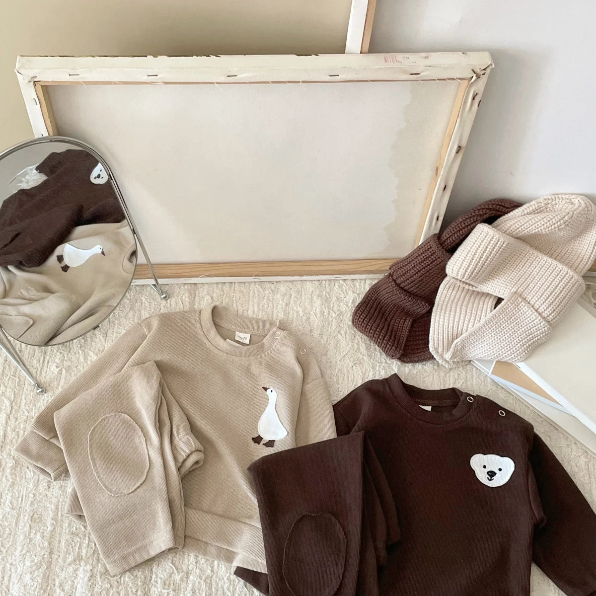 Infant Baby Boys Girl Clothes Newborn Autumn Long Sleeve Goose Bear Pattern Cotton Tops Casual Pants Toddler Clothing Outfit Set
