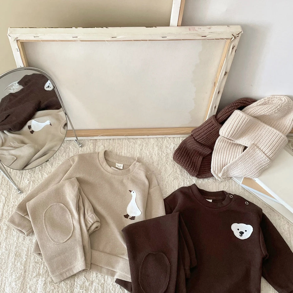Infant Baby Boys Girl Clothes Newborn Autumn Long Sleeve Goose Bear Pattern Cotton Tops Casual Pants Toddler Clothing Outfit Set