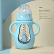 Glass Baby Bottle with Straw Wide Mouth Glass Silicone Handle Shatter Resistant and Autoclavable BPA Free