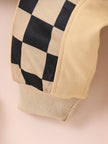 2-piece set of fashionable and casual round neck patchwork plaid long sleeved hoodie and pants for baby boys, autumn and winter