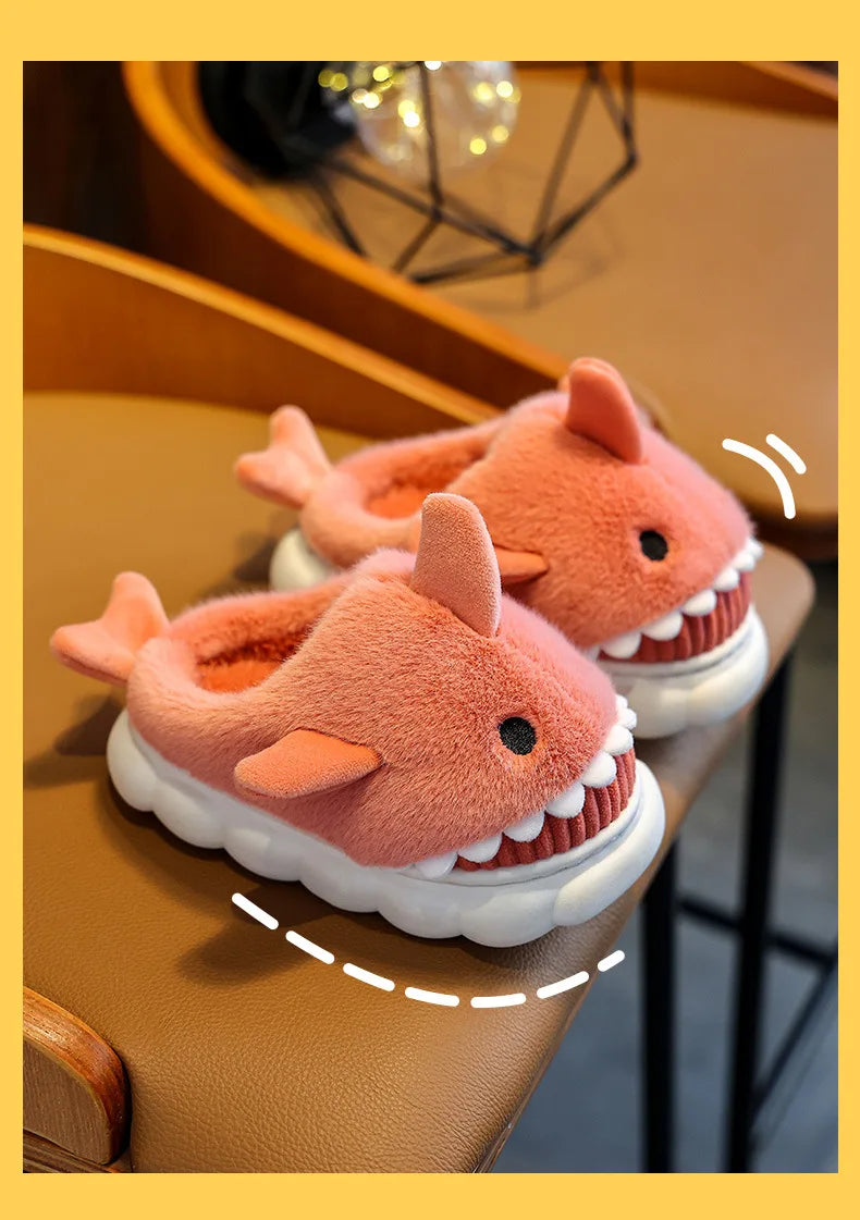 Children Cotton Slippers Baby Boy Shoes Autumn Winter Cute Cartoon Small Shark Child Slipper Home Indoor Anti-slip Platform Shoe