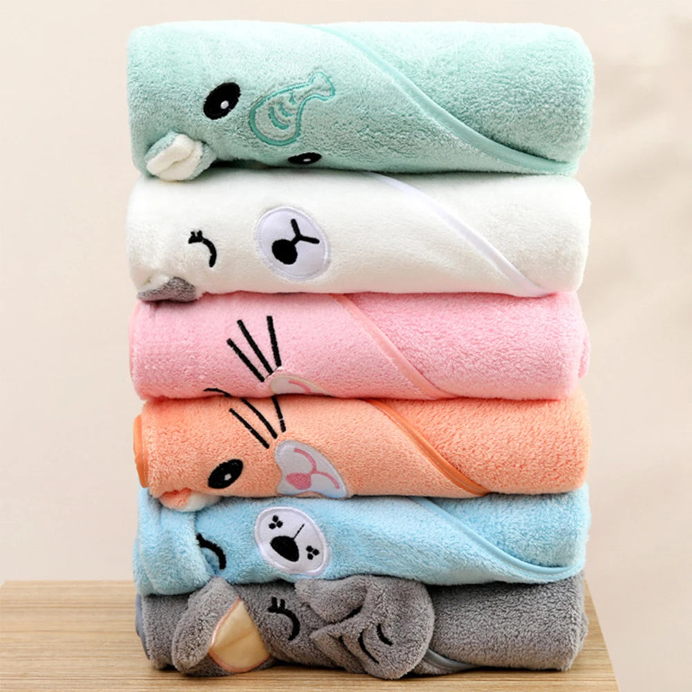 Toddler Baby Hooded Towels Super Soft Newborn Kids Bathrobe Warm Sleeping Swaddle Wrap for Boys Girls Coral Velvet Wrap Blanket