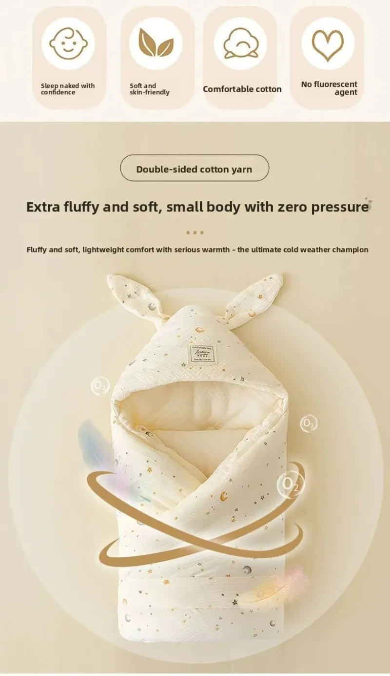 High Quality Cotton Newborn Swaddle Blanket with Cute Bunny Ears Hospital Delivery Wrap Extra Soft Thermal Baby Swaddling New
