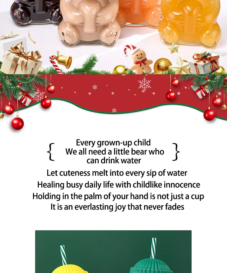 New glass bear cup with straw and lid, 20 oz high borosilicate glass, suitable for all beverages, can be used in microwave oven