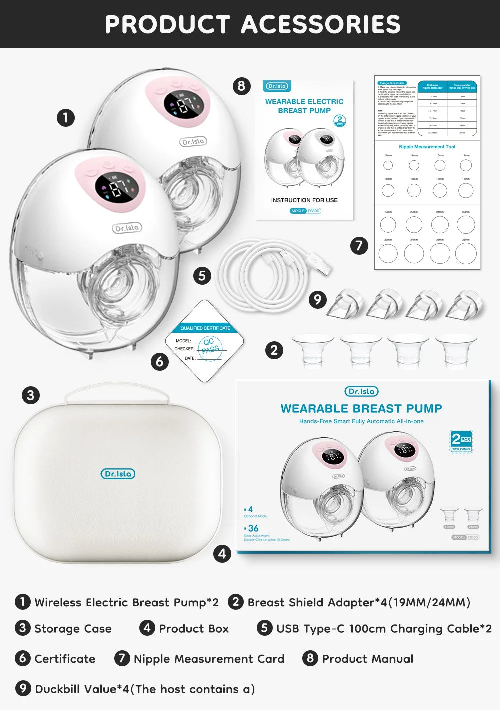 MAMIJOY Wearable Electric Breast Milk Extractor 4 Modes 36 Suction Levels Hands Free Breast Pumps Milk Collector with Travel bag