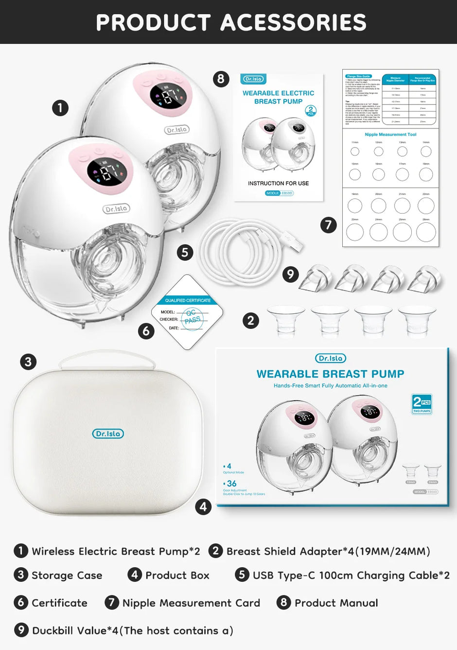 MAMIJOY Wearable Electric Breast Milk Extractor 4 Modes 36 Suction Levels Hands Free Breast Pumps Milk Collector with Travel bag